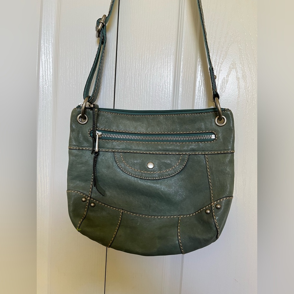 Fossil Green Crossbody Bag with Silver Accents